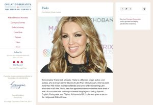 Thalía profile in greatimmigrants.carnegie.org